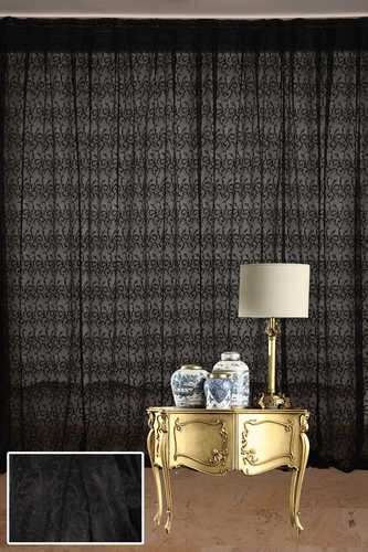 ŞAL MODEL SİYAH RENK TEK KANAT Hazır dikilmiş Pileli Fon Perde 300*260 cm - Resim 2