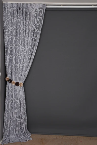 AY MODELİ GRİ RENK TEK KANAT Hazır Dikilmiş Pileli Fon Perde 300*260 Cm - Resim 5