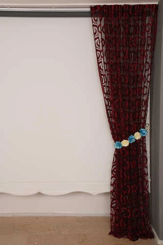 VAKKO ÇİFT RENK KIRMIZI İP PERDE HAZIR DÜĞMELERİ DİKİLMİŞ İP PERDE 300*250 cm - Resim 7