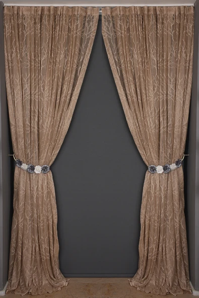 GRANİT MODEL VİZON RENK TEK KANAT Dikilmiş Pileli Fon Perde 300*260 Cm - Resim 5