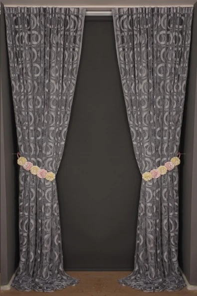 VAKKO  MODEL GRİ RENK İP PERDE HAZIR DÜĞMELERİ DİKİLMİŞ İP PERDE 300*270 cm - Resim 8