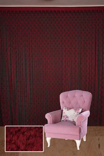 PUANLI MODEL BORDO RENK İP PERDE HAZIR DÜĞMELERİ DİKİLMİŞ İP PERDE 300*270 cm - Resim 2