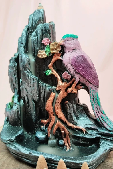 Buyuk Boy Kuş Figürlü Biblo Model Geri Akış Şelale Tütsülük 5 Adet Koni Hediye - Resim 5