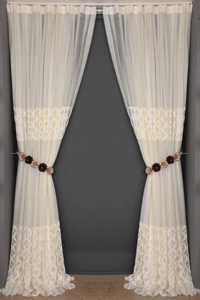 OSMANLI MODEL KREM RENK TEK KANAT Dikilmiş Pileli Fon Perde 300*260 Cm - Resim 3