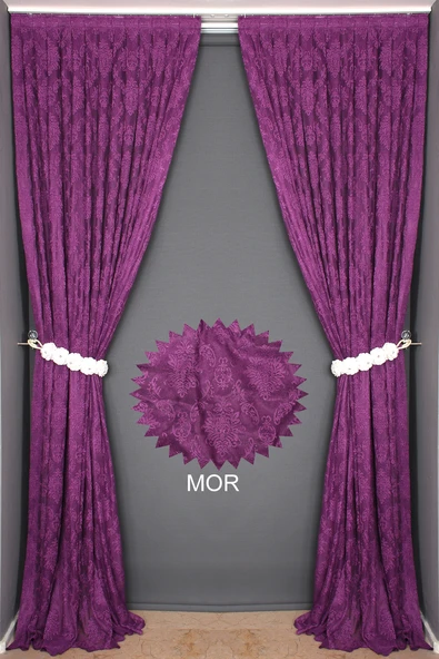 DAMAKS MOR RENK TEK KANAT Hazır dikilmiş Pileli Fon Perde 75*260 cm - Resim 4