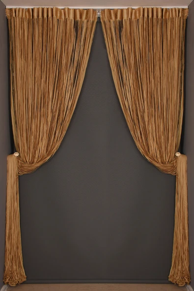 DÜZ İP  MODEL GOLD RENK HAZIR İP PERDE 300*280 ürün görseli