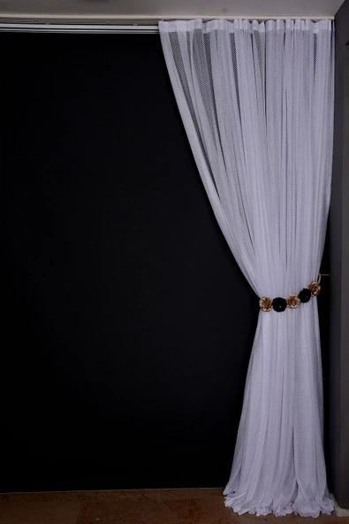 SIK NOKTALI MODEL KIRIK BEYAZ RENK TEK KANAT Hazır Pileli Fon Perde 300*260 - Resim 4