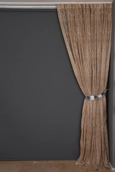 GRANİT MODEL VİZON RENK TEK KANAT Dikilmiş Pileli Fon Perde 300*260 Cm - Resim 7