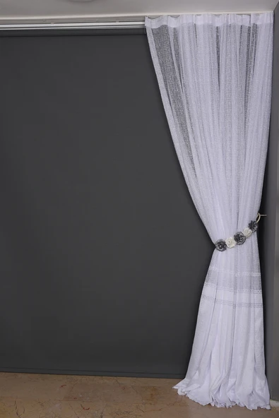 X MODEL BEYAZ RENK TEK KANAT Dikilmiş Pileli Fon Perde 300*260 Cm - Resim 5