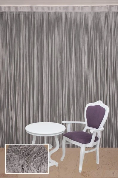 DÜZ İP  MODEL GRİ RENK HAZIR İP PERDE 300*270 - Resim 2