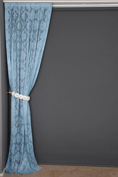 DAMAKS MAVİ RENK TEK KANAT Hazır dikilmiş Pileli Fon Perde 75*260 cm - Resim 6