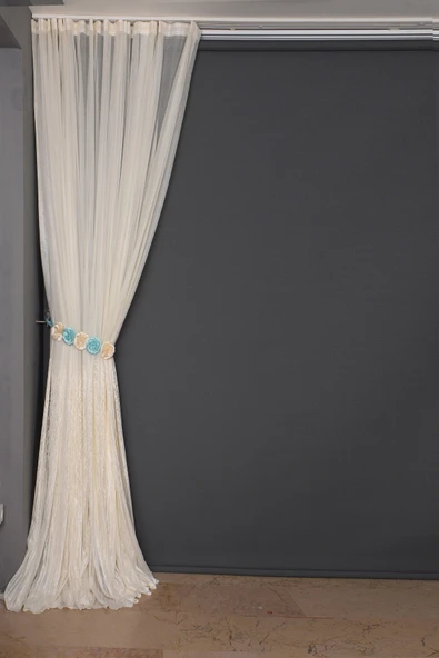 SELVİ DESEN KREM RENK TEK KANAT Hazır dikilmiş Pileli Fon Perde 300*260 cm - Resim 3