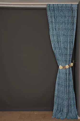 ŞAL MODEL MAVİ RENK TEK KANAT Hazır dikilmiş Pileli Fon Perde 300*260 cm - Resim 7