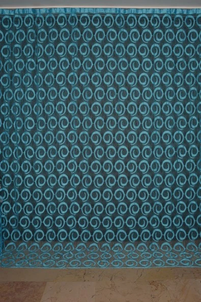 VAKKO  MODEL TURKUAZ RENK İP PERDE HAZIR DÜĞMELERİ DİKİLMİŞ İP PERDE 300*270 cm - Resim 2