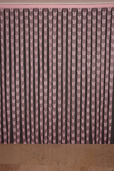 KELEBEK  MODEL PEMBE RENK İP PERDE HAZIR DÜĞMELERİ DİKİLMİŞ İP PERDE 300*280 cm - Resim 2