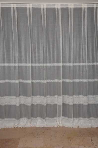 BORDÜRLÜ MODEL KREM RENKTEK KANAT Hazır Dikilmiş Pileli Fon Perde 300*260 Cm - Resim 2