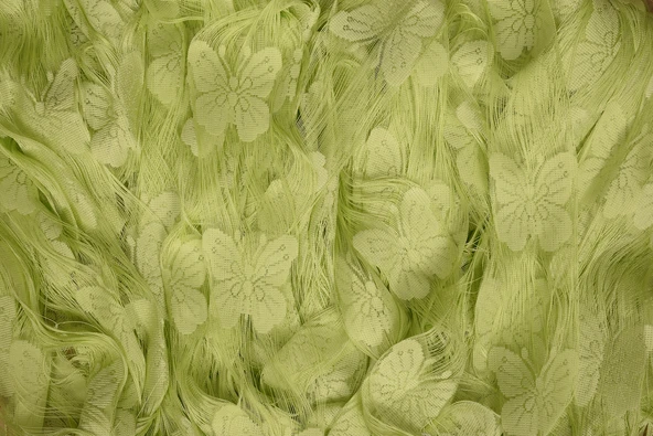 KELEBEK  MODEL YEŞİL RENK İP PERDE HAZIR DÜĞMELERİ DİKİLMİŞ İP PERDE 300*280 cm - Resim 6