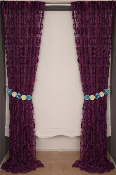 VAKKO  MODEL MOR RENK İP PERDE HAZIR DÜĞMELERİ DİKİLMİŞ İP PERDE 300*270 cm - Resim 8