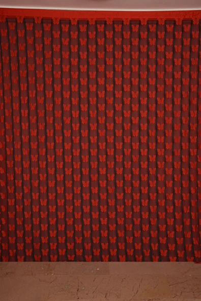 KELEBEK BİRLEŞİK MODEL KIRMIZI RENK HAZIR İP PERDE 300*270 - Resim 2