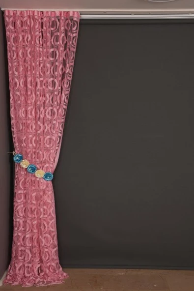 VAKKO  MODEL PEMBE RENK İP PERDE HAZIR DÜĞMELERİ DİKİLMİŞ İP PERDE 300*270 cm - Resim 6