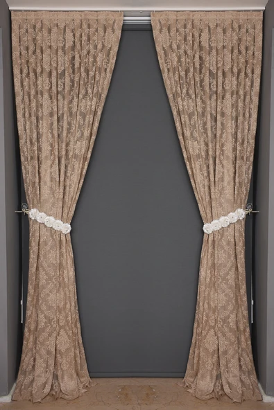 DAMAKS VİZON RENK TEK KANAT Hazır dikilmiş Pileli Fon Perde 75*260 cm - Resim 5