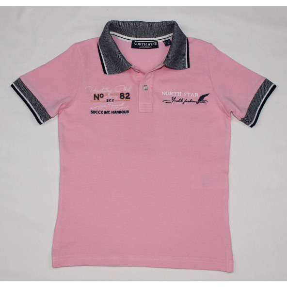 North Star Fashion Polo Yaka Nakışlı Erkek Çocuk T-Shirt Pembe - 2