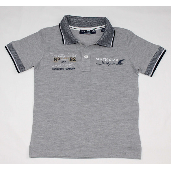 North Star Fashion Polo Yaka Nakışlı Erkek Çocuk T-Shirt Gri - 2