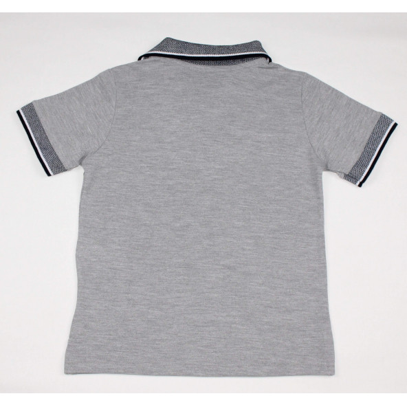 North Star Fashion Polo Yaka Nakışlı Erkek Çocuk T-Shirt Gri - 3