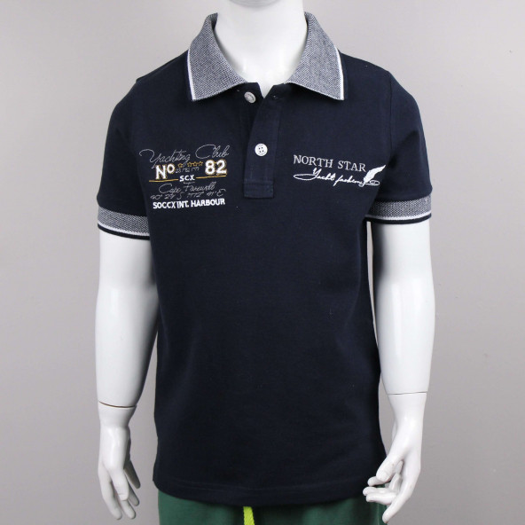 North Star Fashion Polo Yaka Nakışlı Erkek Çocuk T-Shirt Lacivert