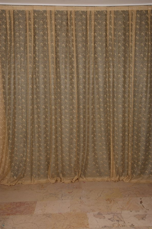 KUŞ MODEL GOLD RENK TEK KANAT Dikilmiş Pileli Fon Perde 300*260 Cm