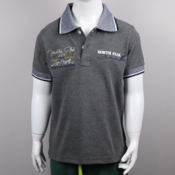 North Star Fashion Polo Yaka Nakışlı Erkek Çocuk T-Shirt Antrasit