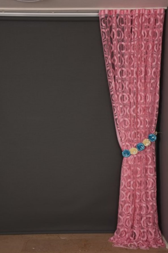 VAKKO  MODEL PEMBE RENK İP PERDE HAZIR DÜĞMELERİ DİKİLMİŞ İP PERDE 300*270 cm - 7
