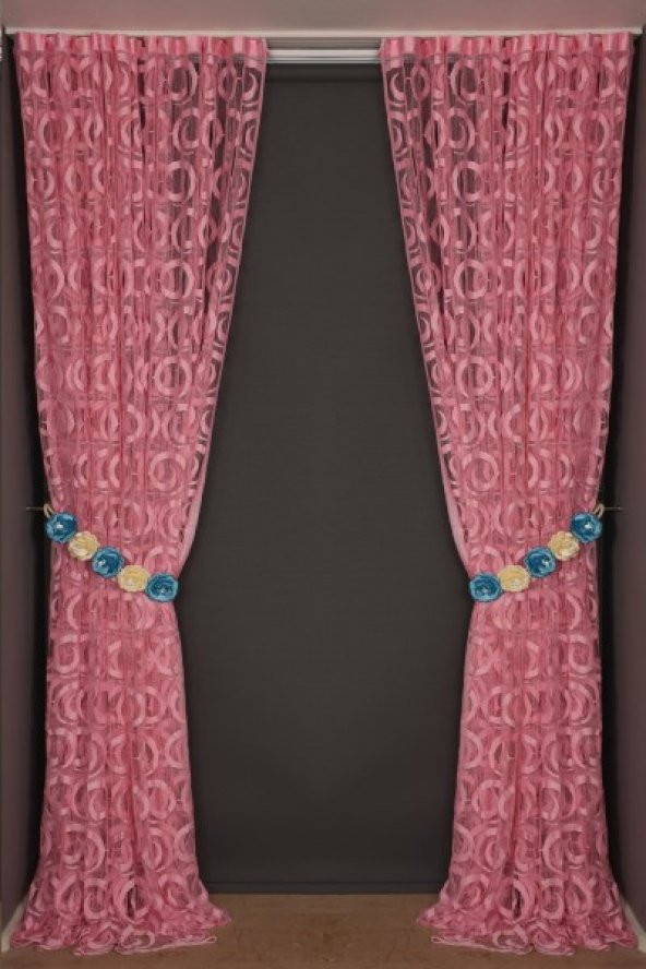 VAKKO  MODEL PEMBE RENK İP PERDE HAZIR DÜĞMELERİ DİKİLMİŞ İP PERDE 300*270 cm - 8
