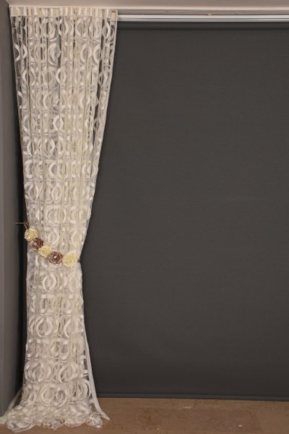 VAKKO  MODEL KREM RENK İP PERDE HAZIR DÜĞMELERİ DİKİLMİŞ İP PERDE 300*270 cm - 6