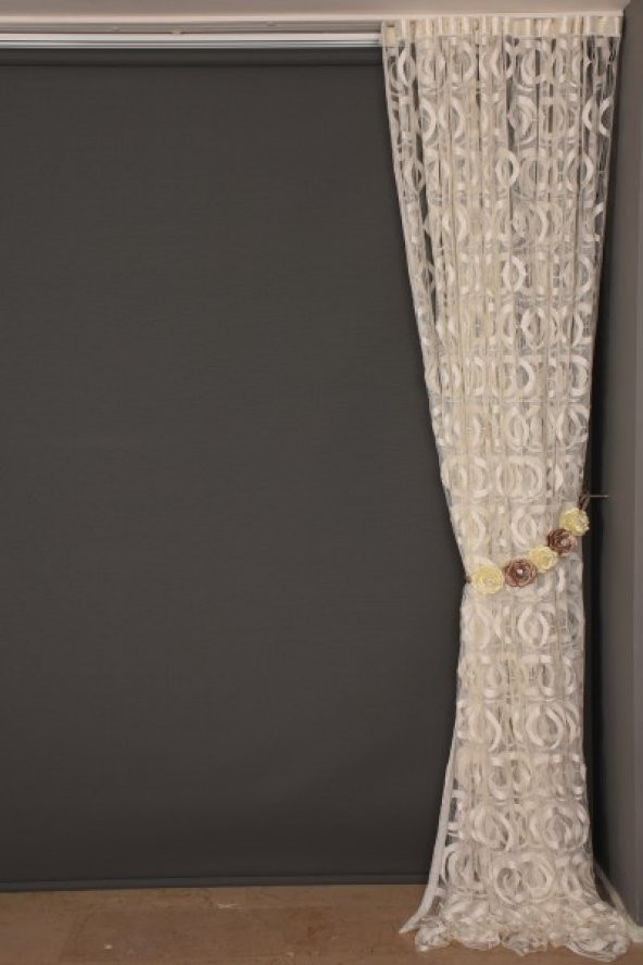 VAKKO  MODEL KREM RENK İP PERDE HAZIR DÜĞMELERİ DİKİLMİŞ İP PERDE 300*270 cm - 7