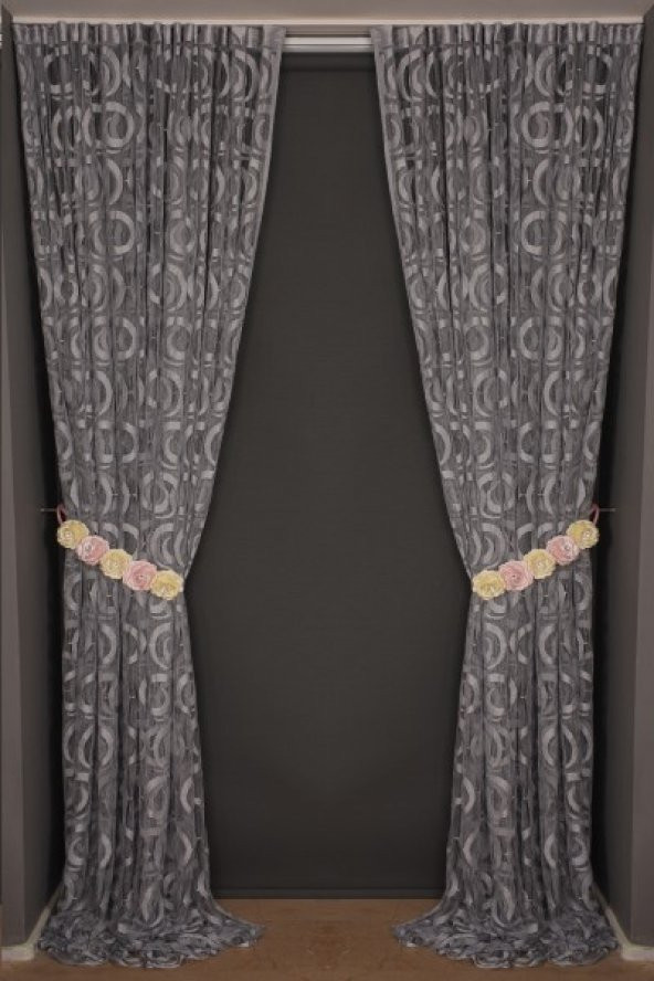 VAKKO  MODEL GRİ RENK İP PERDE HAZIR DÜĞMELERİ DİKİLMİŞ İP PERDE 300*270 cm - 8