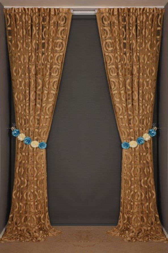 VAKKO  MODEL GOLD RENK İP PERDE HAZIR DÜĞMELERİ DİKİLMİŞ İP PERDE 300*270 cm - 8