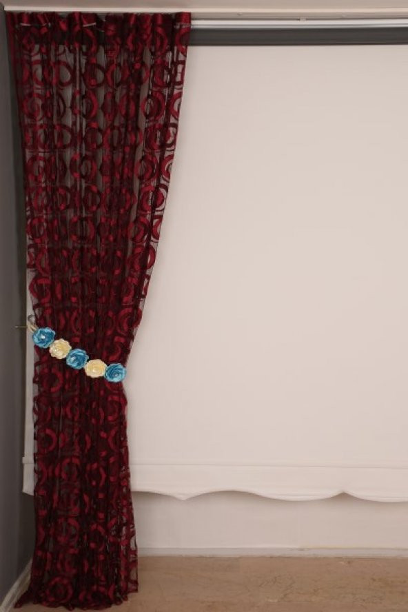 VAKKO  MODEL BORDO RENK İP PERDE HAZIR DÜĞMELERİ DİKİLMİŞ İP PERDE 300*270 cm - 6