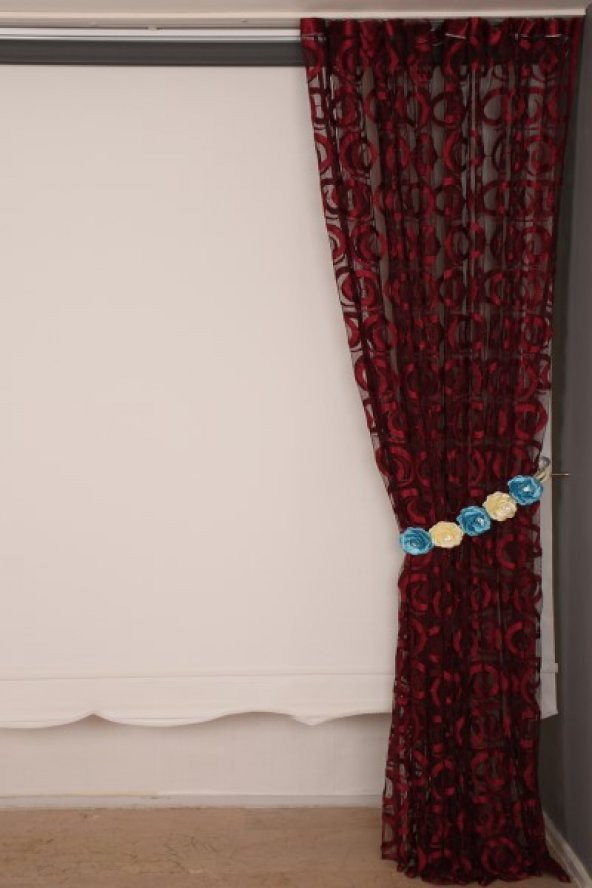 VAKKO  MODEL BORDO RENK İP PERDE HAZIR DÜĞMELERİ DİKİLMİŞ İP PERDE 300*270 cm - 7