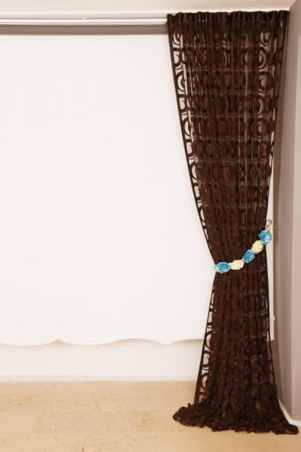 VAKKO  MODEL ACI KAHVE RENK İP PERDE HAZIR DÜĞMELERİ DİKİLMİŞ İP PERDE 300*270 cm - 7