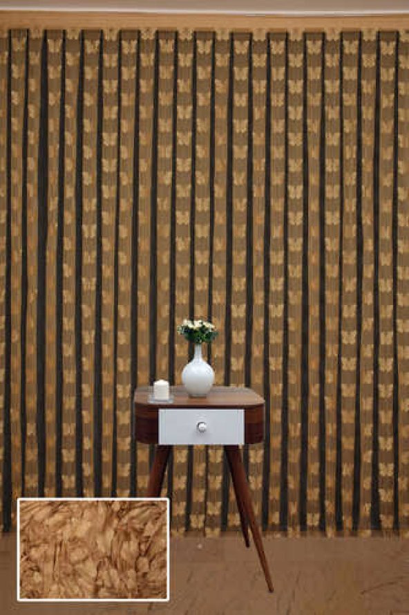KELEBEK  MODEL GOLD RENK İP PERDE HAZIR DÜĞMELERİ DİKİLMİŞ İP PERDE 300*270 cm - 2