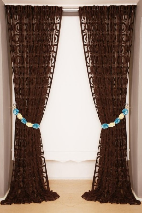 VAKKO  MODEL ACI KAHVE RENK İP PERDE HAZIR DÜĞMELERİ DİKİLMİŞ İP PERDE 300*270 cm - 8