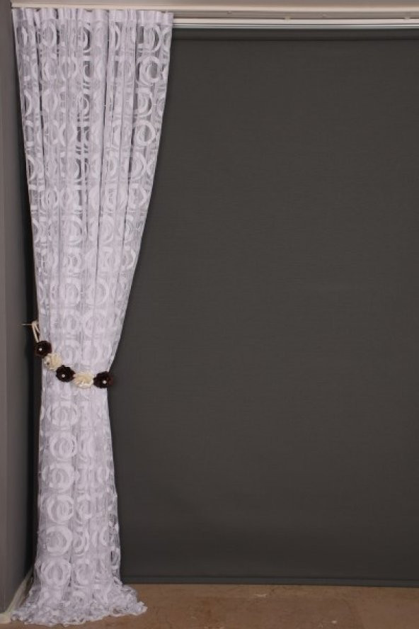 VAKKO  MODEL BEYAZ RENK İP PERDE HAZIR DÜĞMELERİ DİKİLMİŞ İP PERDE 300*270 cm - 6