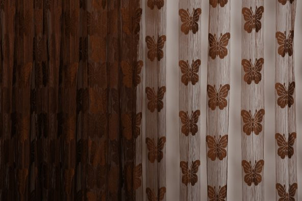 KELEBEK  MODEL ACI KAHVE RENK İP PERDE HAZIR DÜĞMELERİ DİKİLMİŞ İP PERDE 300*280 cm - 4