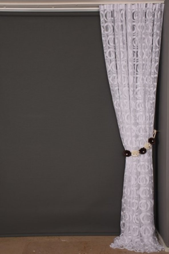 VAKKO  MODEL BEYAZ RENK İP PERDE HAZIR DÜĞMELERİ DİKİLMİŞ İP PERDE 300*270 cm - 7