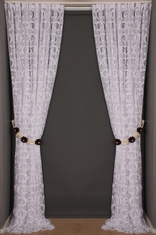 VAKKO  MODEL BEYAZ RENK İP PERDE HAZIR DÜĞMELERİ DİKİLMİŞ İP PERDE 300*270 cm - 8
