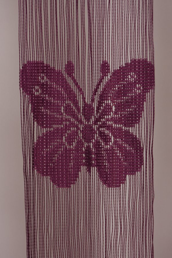 KELEBEK  MODEL MOR RENK İP PERDE HAZIR DÜĞMELERİ DİKİLMİŞ İP PERDE 300*280 cm - 3