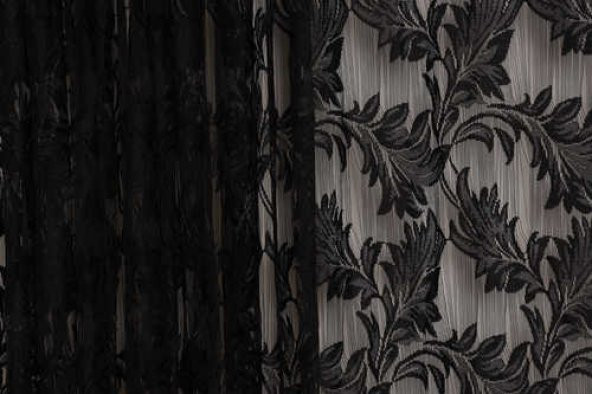YAPRAK  MODEL SİYAH RENK İP PERDE HAZIR DÜĞMELERİ DİKİLMİŞ İP PERDE 300*280 cm - 3
