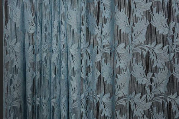 YAPRAK  MODEL MAVİ RENK İP PERDE HAZIR DÜĞMELERİ DİKİLMİŞ İP PERDE 300*270 cm - 3