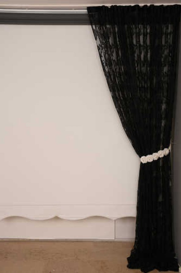 YAPRAK  MODEL SİYAH RENK İP PERDE HAZIR DÜĞMELERİ DİKİLMİŞ İP PERDE 300*280 cm - 7